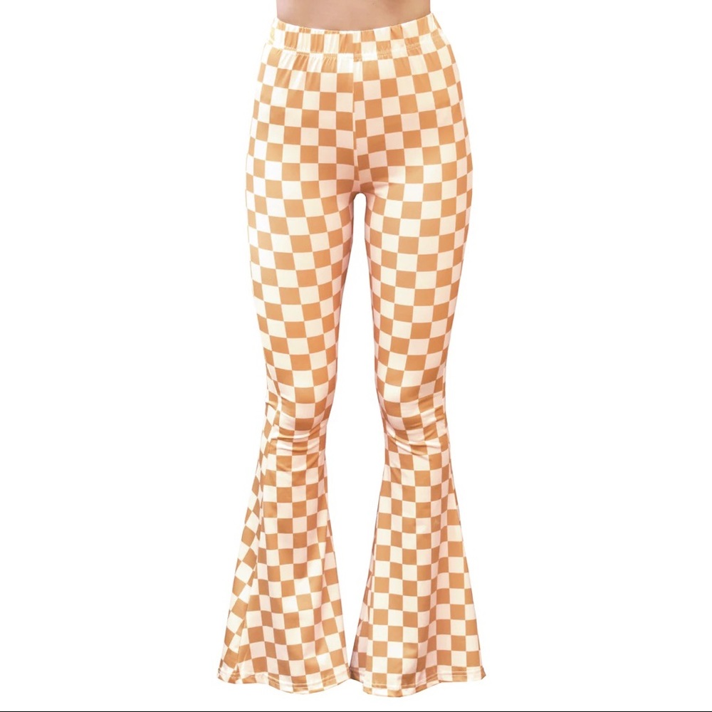 Bell bottom pants - tan checkerboard